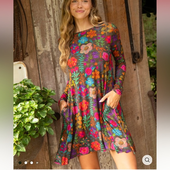 Natural Life Stevie "ButterSoft" Knit Mini Dress S rainbow garden long sleeve B - Picture 1 of 7